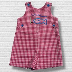 Chez Ami By Patsy Aiken Red Embroidered Fishing Jon Jon Romper Size 3 USA